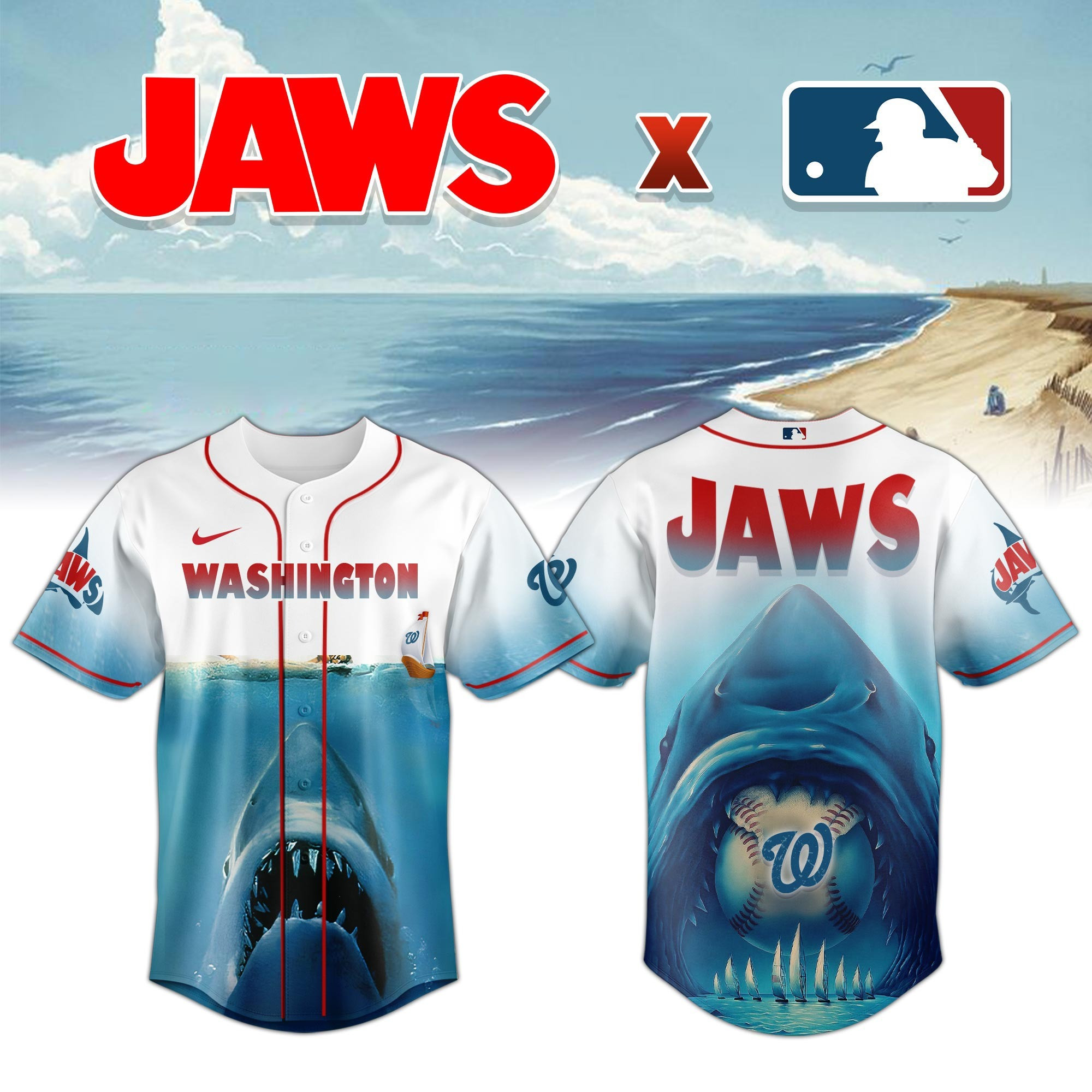 Washington Nationals x JAWS Jersey MLB Merch Baseball Lovers Gifts For Jaws Fans
