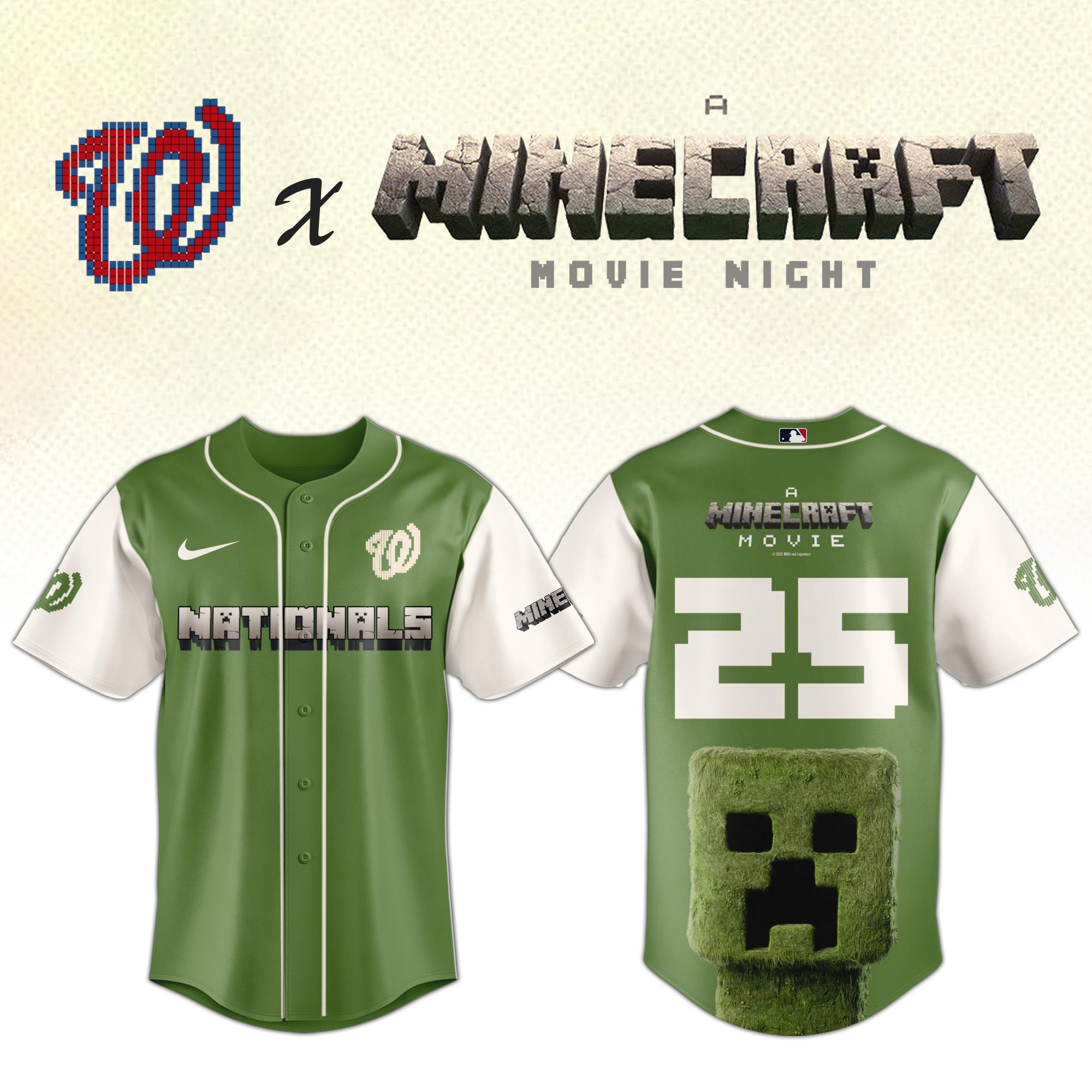 Washington Nationals X Minecraft Jersey MLB Merch Baseball Fan Minecraft Gifts For Him