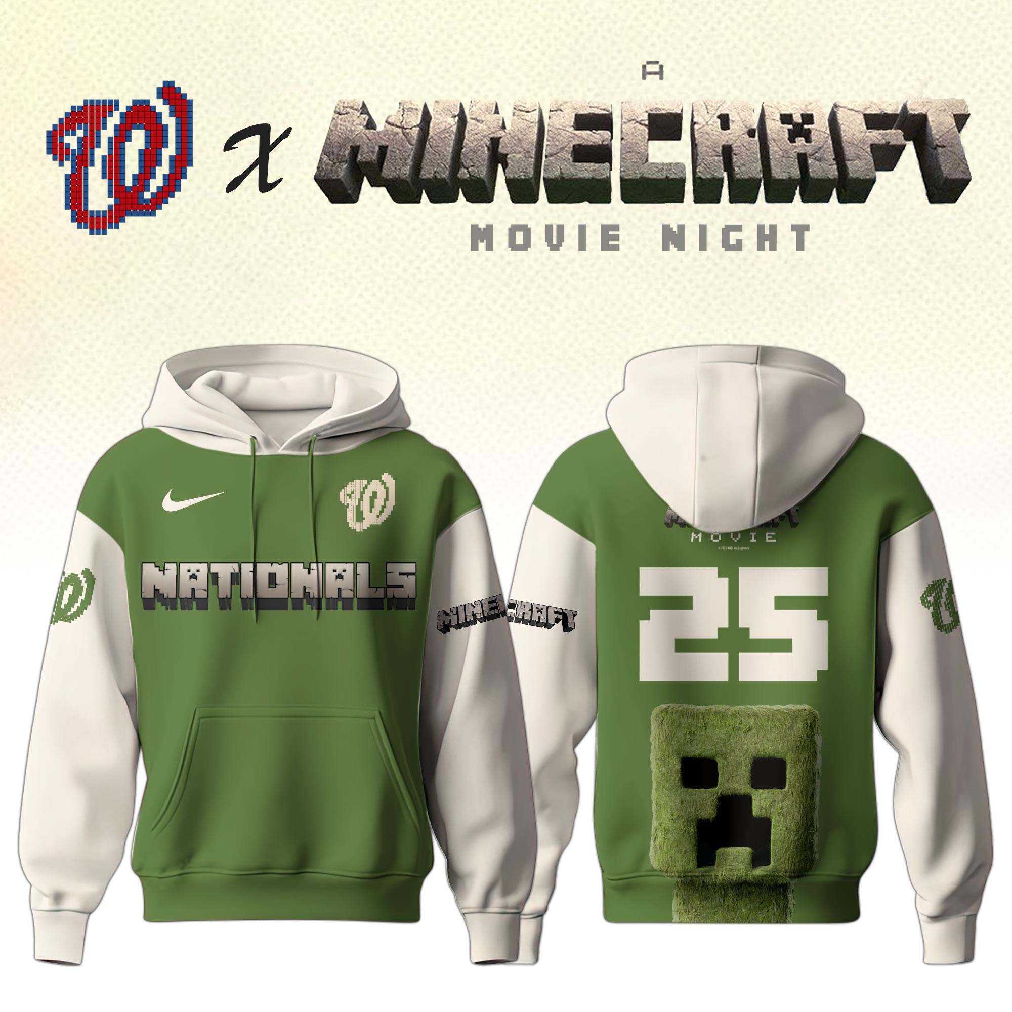 Washington Nationals X Minecraft Movie Night Hoodie Baseball Fan Minecraft Gift Ideas