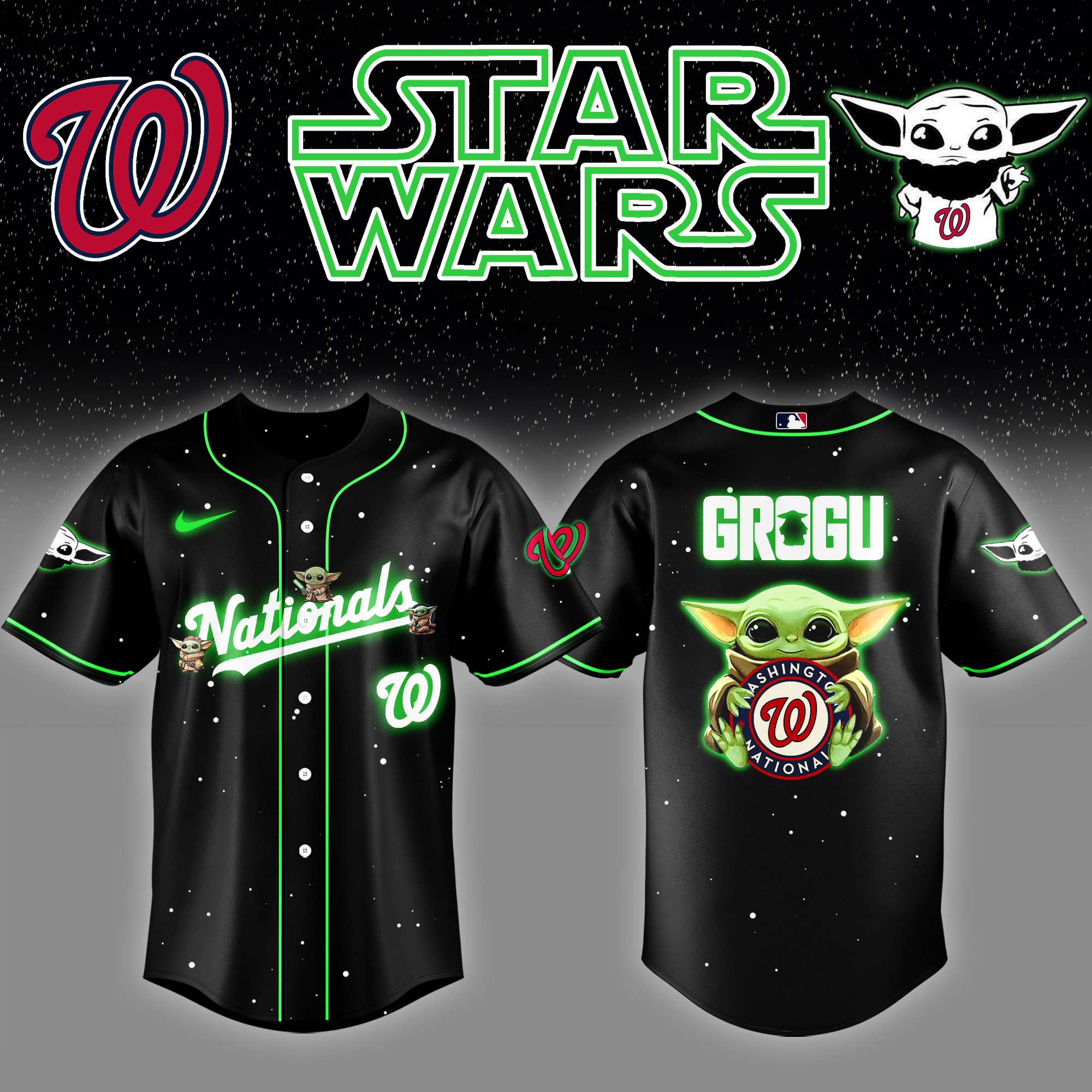 Washington Nationals x Stars Wars Grogu Night Baseball Jersey Gifts For Baseball Players