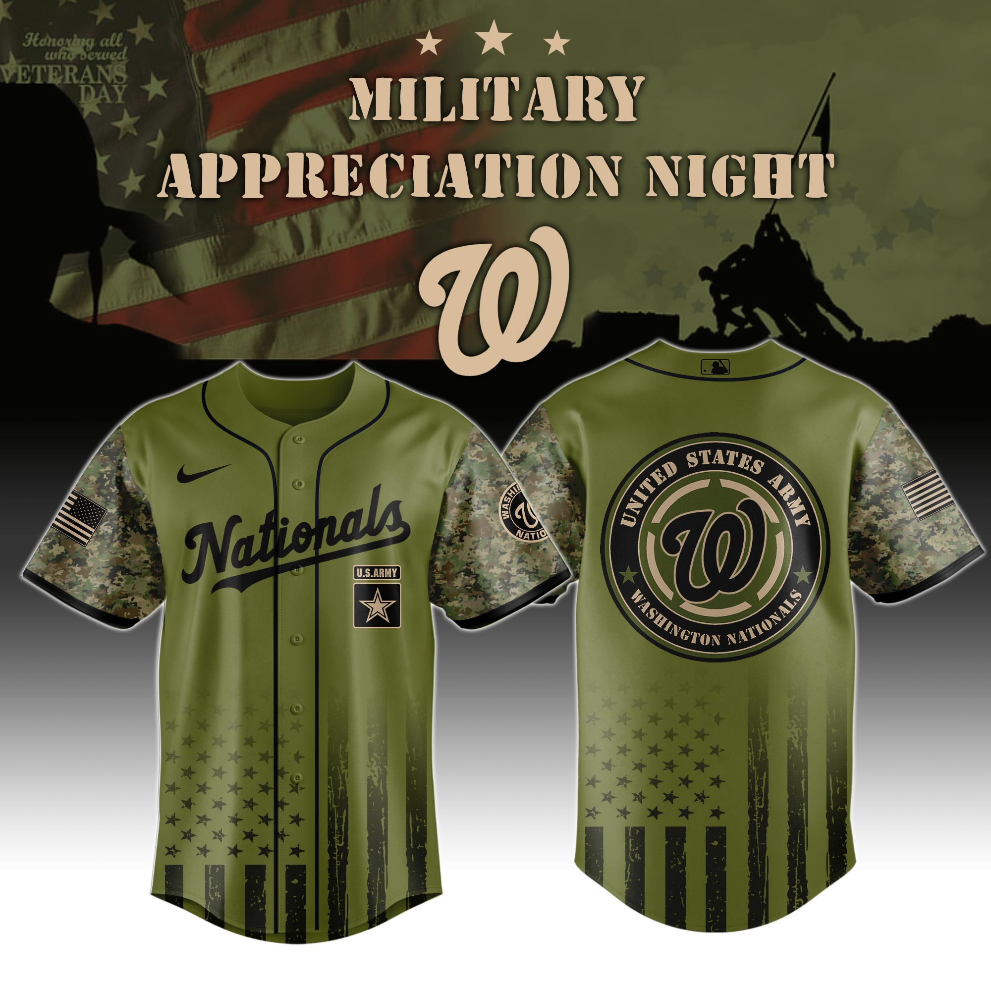 Washington Nationals x US Army Camo Jersey Military Appreciation Night Best Veteran Gifts