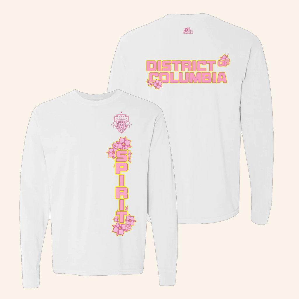 Washington Spirit Merch Washington Spirit X Dead Dirt Cherry Blossom White Long Sleeve T-Shirt