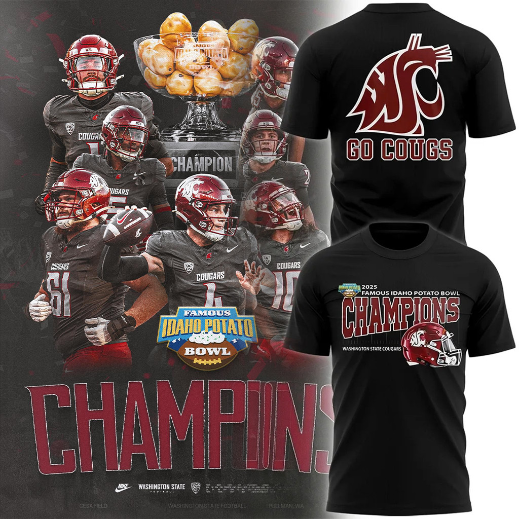Washington State Football 2025 Famous Idaho Potato Bowl Champions Shirt Go Cougs T-Shirt Gifts