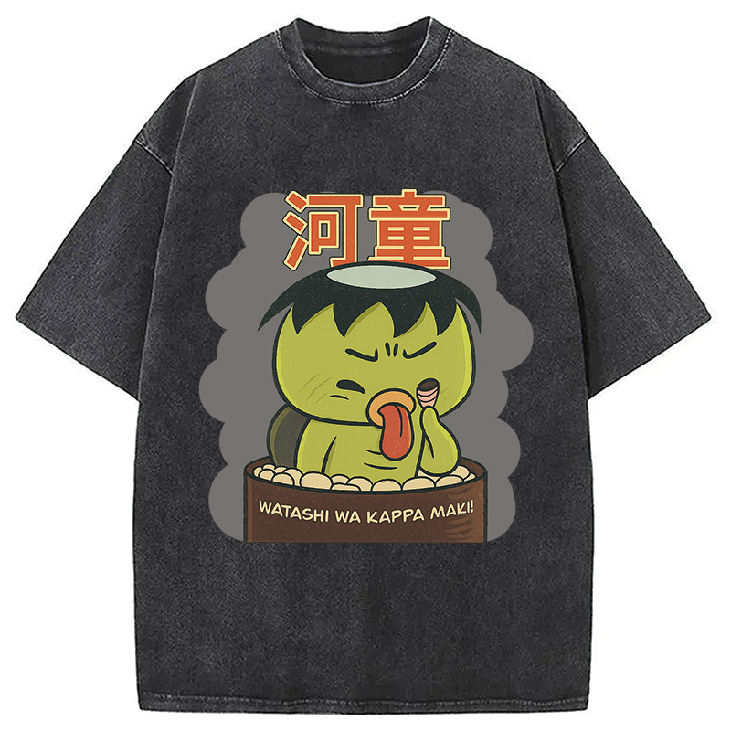 Watashi Wa Kappa Maki Japanese Washed T-Shirt Everyday Comfort Graphic Shirt Gifts For Him