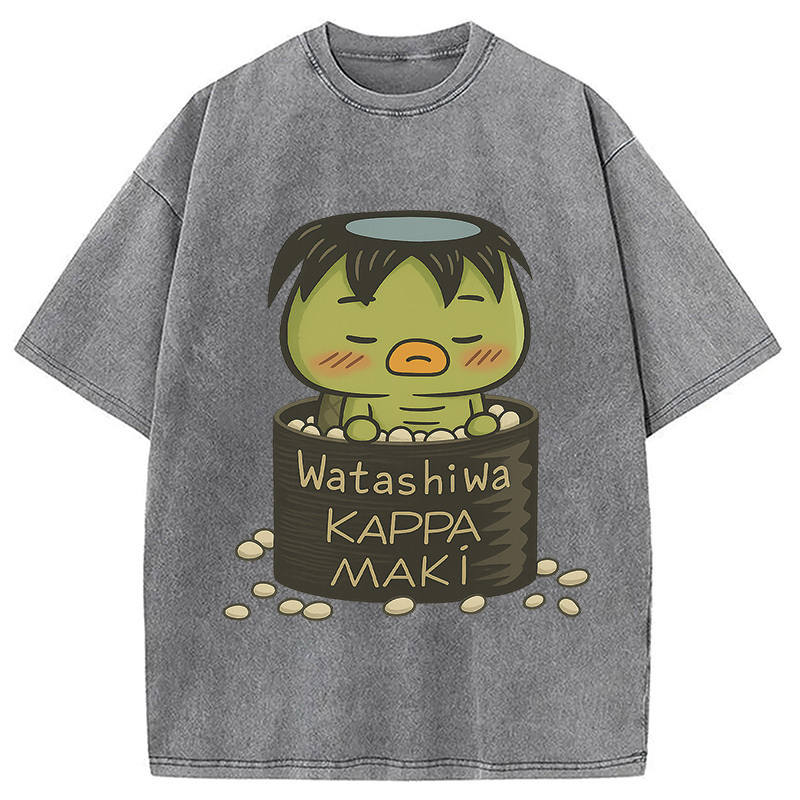 Watashi Wa Kappa Maki Washed T-Shirt Trendy Aesthetic Graphic Apparel Gifts For Besties