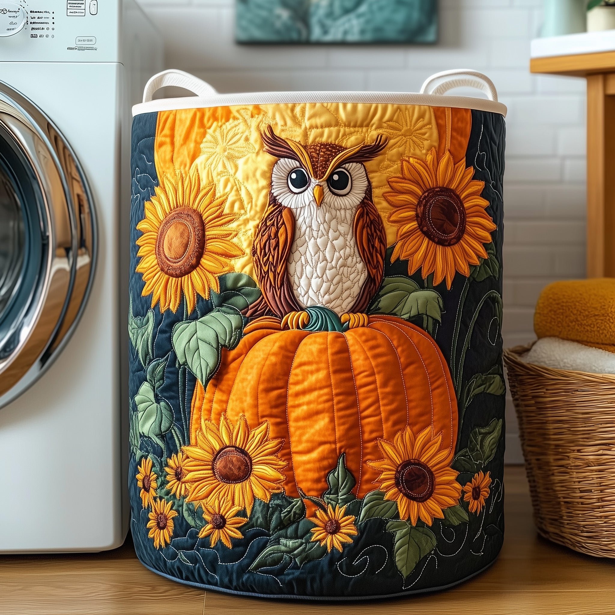 Watcher Of The Night Quilted Laundry Basket Merch For Home And Bedroom