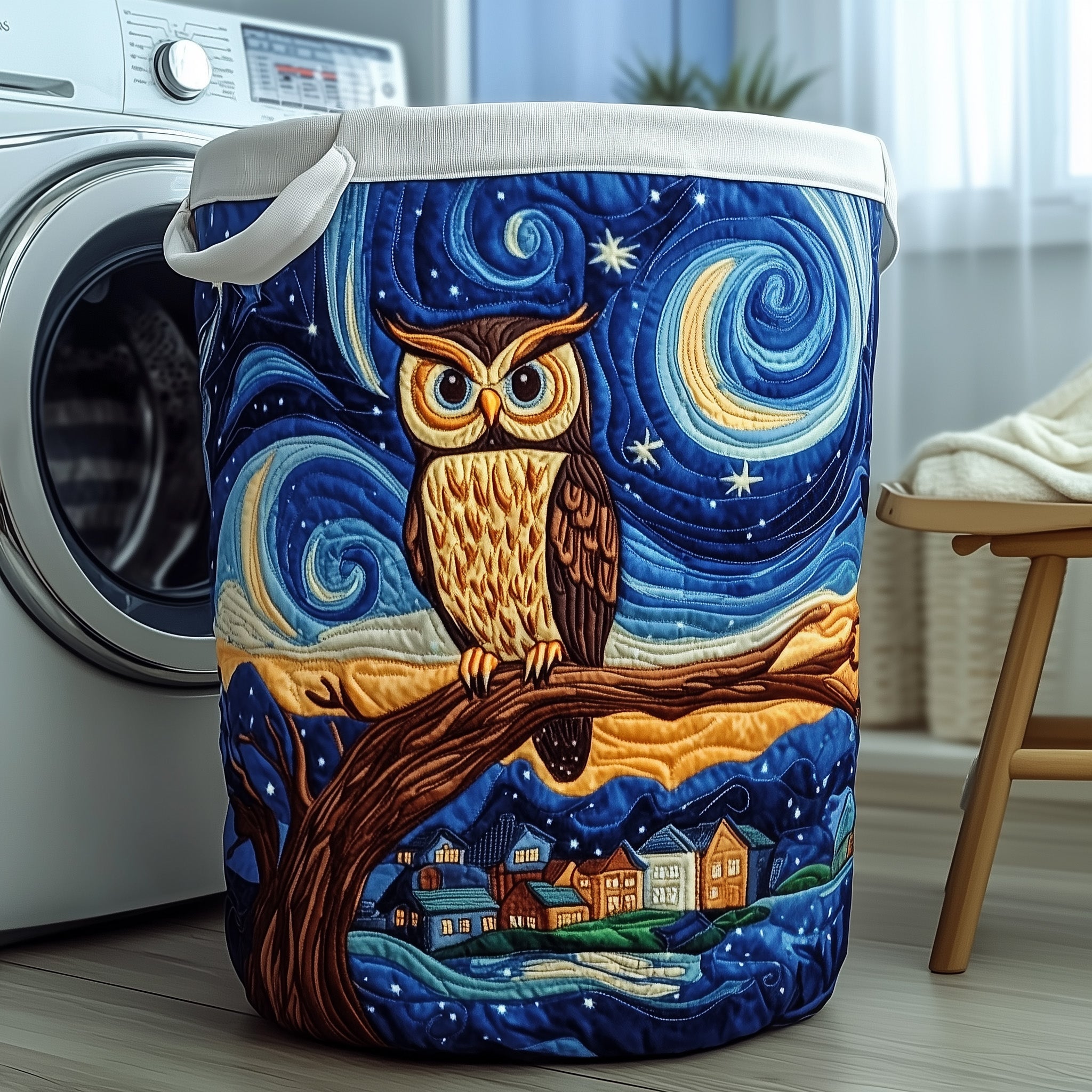 Watcher Of The Night Quilted Laundry Basket Merch For Home And Living