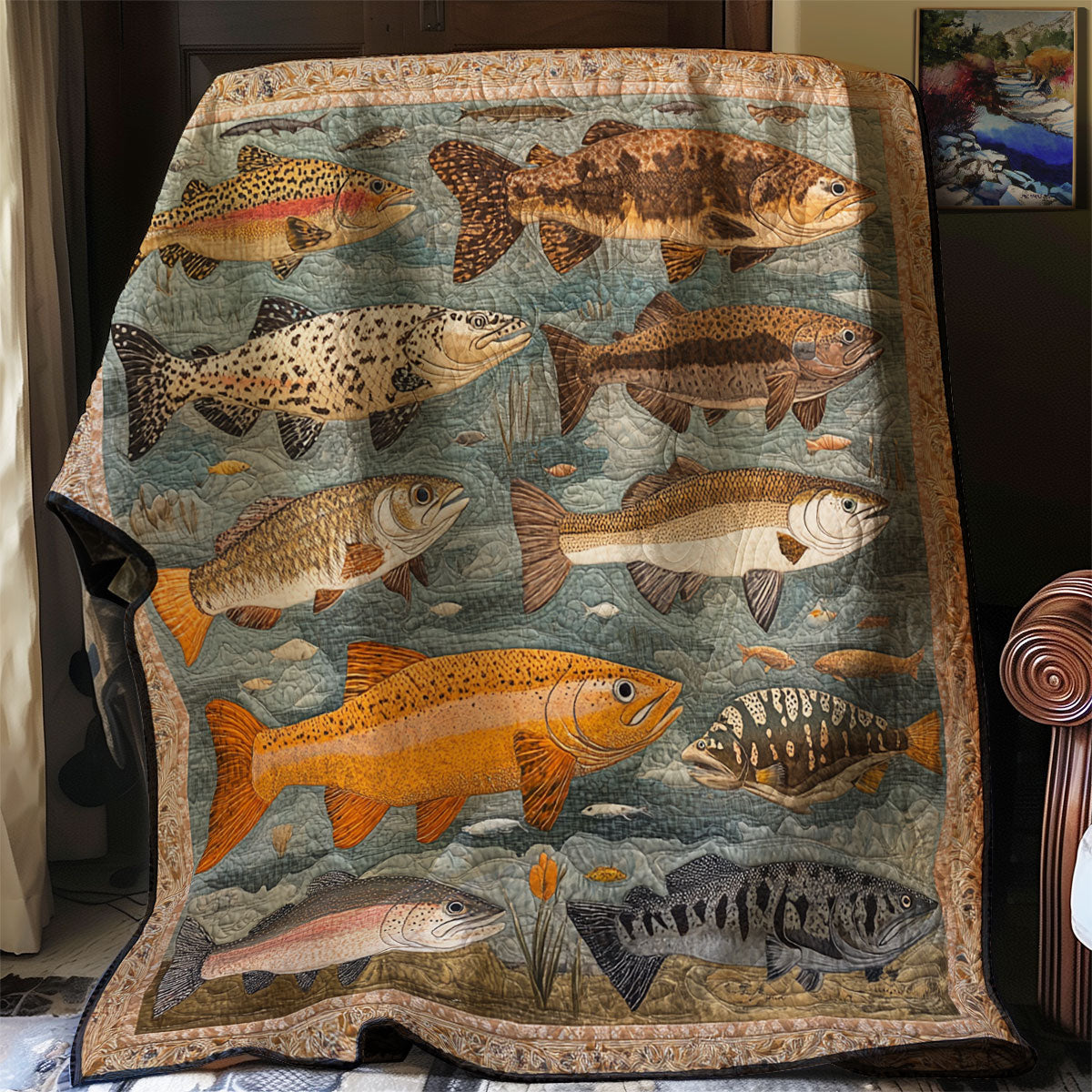 Water Life Fishing Quilt Blanket Queen Size Blanket Best Thank You Gifts
