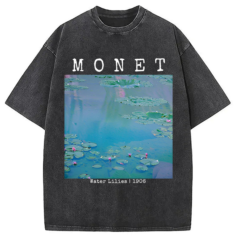 Water Lilies Vintage Washed T-Shirt Classic Graphic Fashion Tee Gifts For Sister