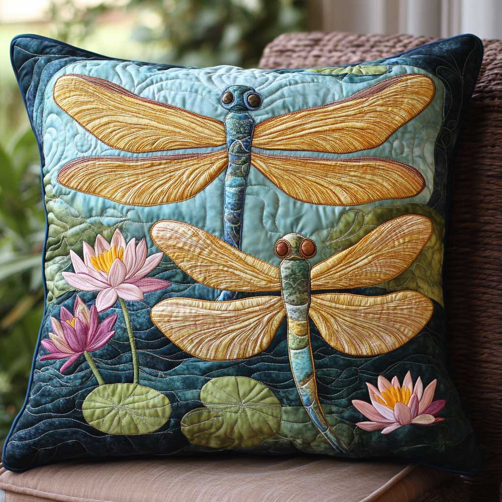 Water Lily Dragonfly Quilt Pillow Case Luxury Pillowcase Gift Set for Mom or Grandma