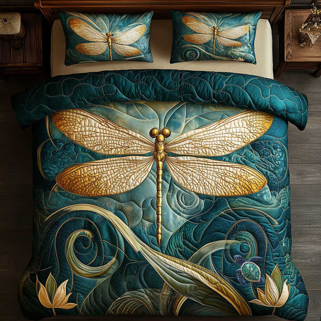 Water Spirit Dragonfly Quilted Bedding Set Duvet Cover Bedspread Presents For Him