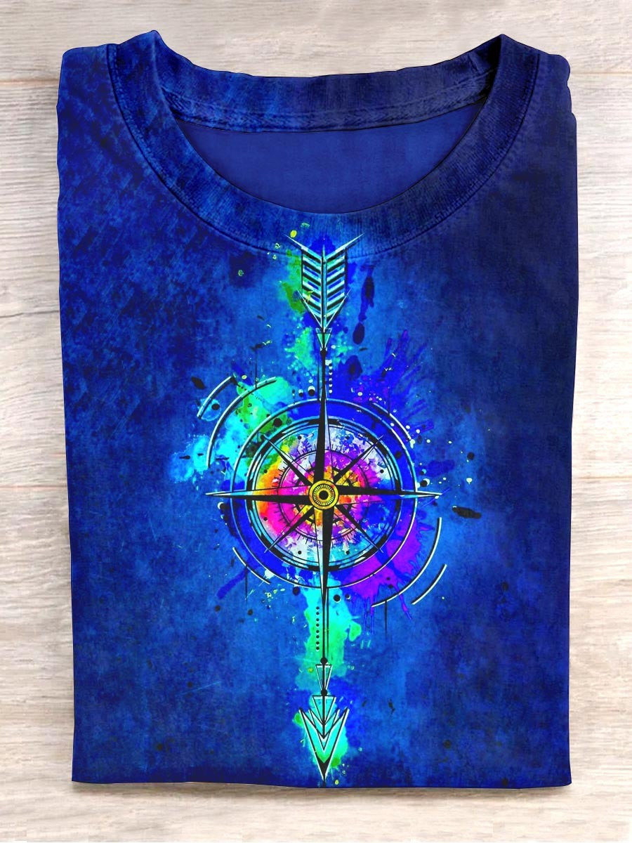 Watercolor Compass Tie Dye Shirt Wanderlust Arrow Graphic Tee Shirt Presents For Men