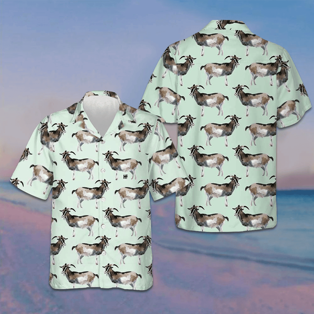 Watercolor Goat Pattern Hawaiian Shirt Summer Button Up Shirts Gifts For Goat Lovers Watercolor Goat Pattern Hawaiian Shirt Summer Button Up Shirts Gifts For Goat Lovers