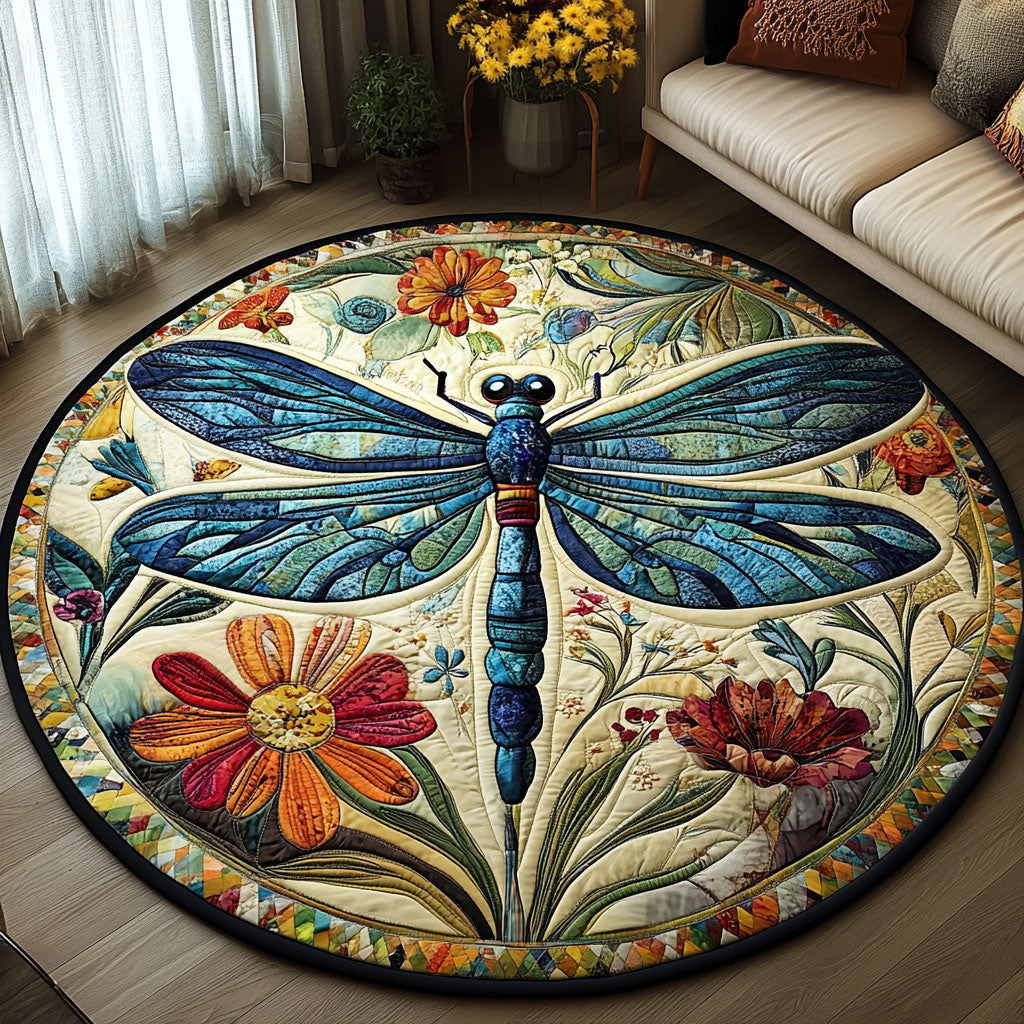 Watercolor Wings Quilted Round Mat Door Entrance Decor Dragonfly Gifts For Her