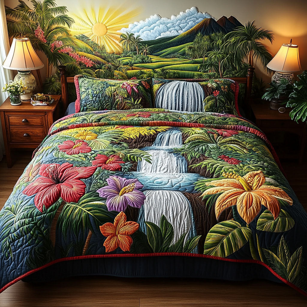Waterfall Escape Quilted Bedding Set Quilted Bedspreads Father's Day Special Gifts For Dad