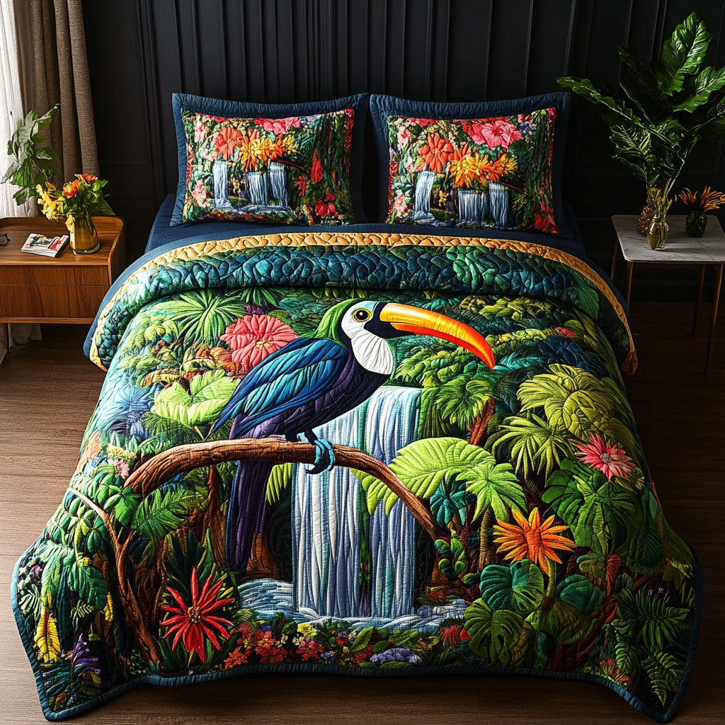 Waterfall Paradise Quilted Bedding Set Cool Bedroom Decor Christmas Presents For Bird Lovers
