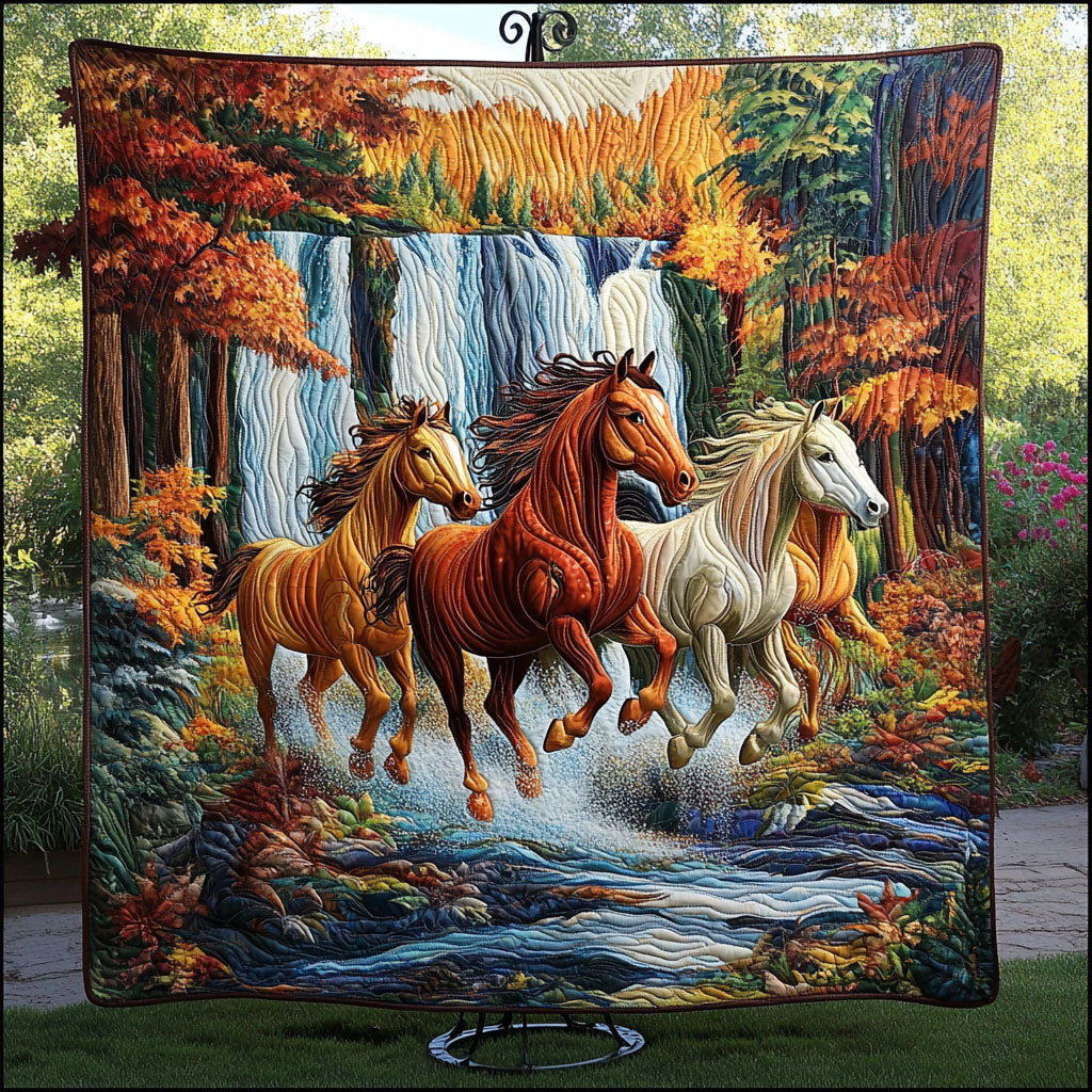 Waterfall Wilds Quilted Blanket Cute Throw Blanket Horse Themed Presents