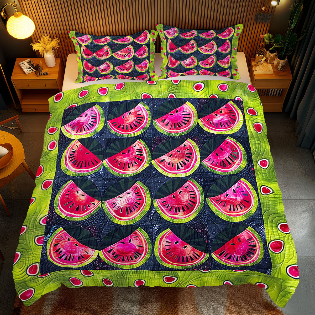 Watermelon Holiday Christmas Quilted Bedding Set Best Christmas Gifts For Grandparents