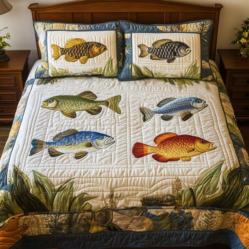 Waterside Joy Quilted Bedding Set Cozy Bedroom Decor Best Fishing Stuff Theme Gifts
