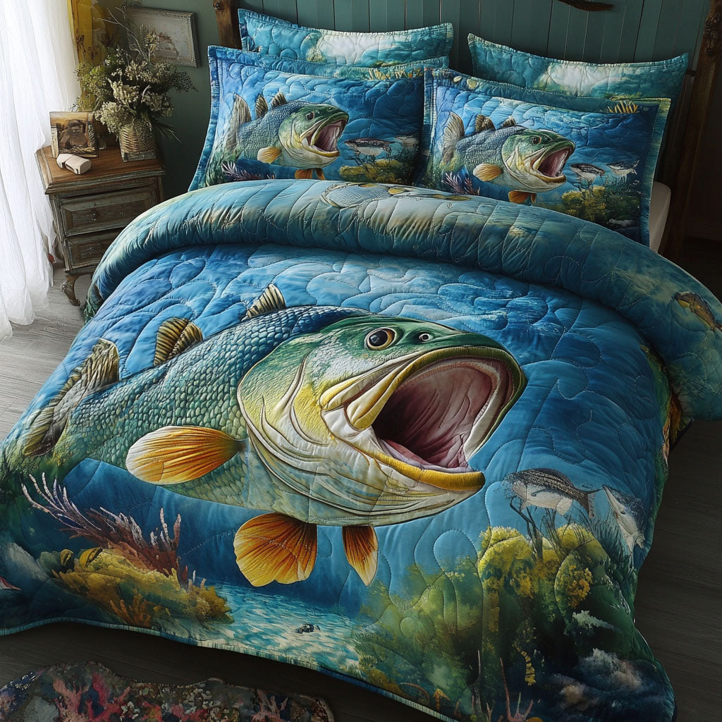 Waterside King Quilted Bedding Set Cozy Bedroom Decor Fishing Christmas Gifts