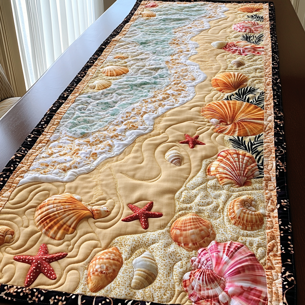 Wave Blossom Quilted Table Runner Coastal Table Runner Birthday Gifts For Friends