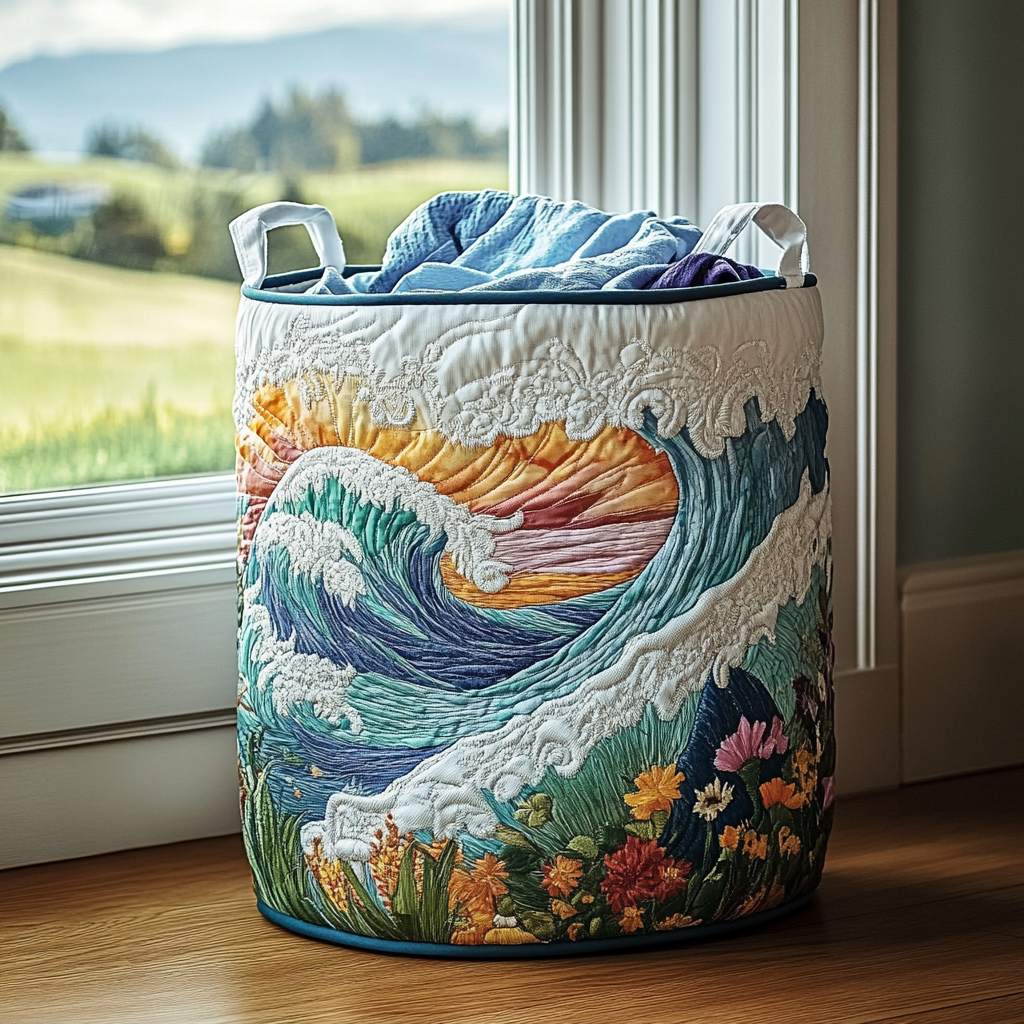 Wave Horizon Quilted Laundry Basket Merch For Family Time
