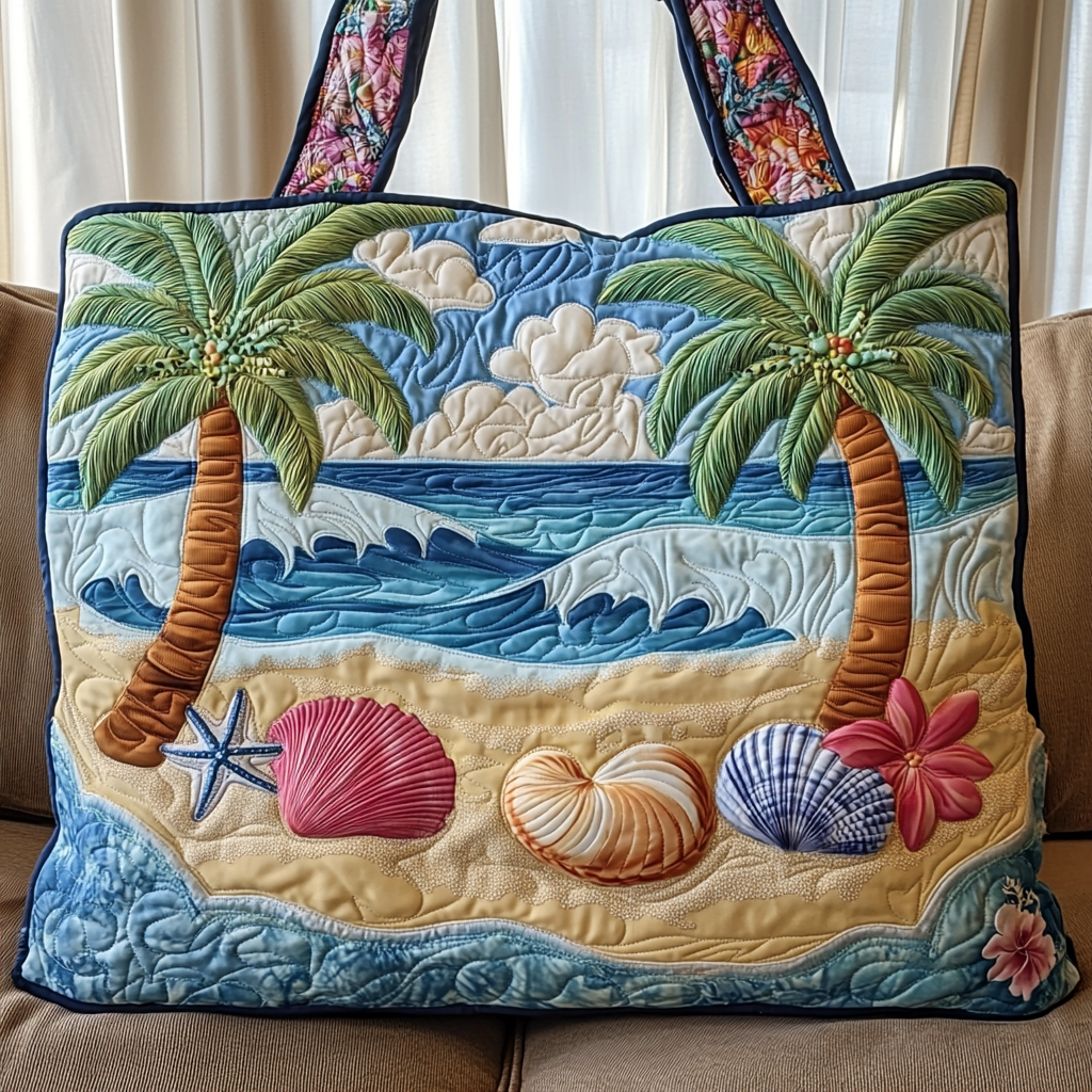 Wave Shells Quilted Tote Bag Sea Ocean Themed Gifts