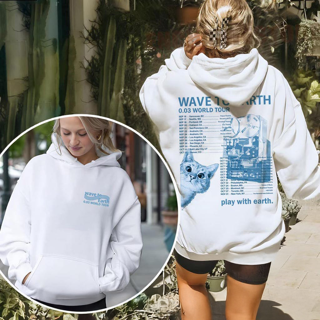 Wave To Earth 0 Merch World Tour Hoodie White Gift Ideas For Music Lovers Wave To Earth 0 Merch World Tour Hoodie White Gift Ideas For Music Lovers