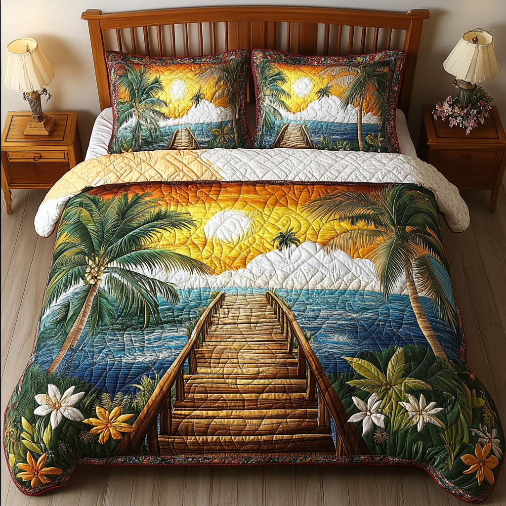 Wave Whisper Quilted Bedding Set Cozy Bedroom Decor Beach Christmas Gifts