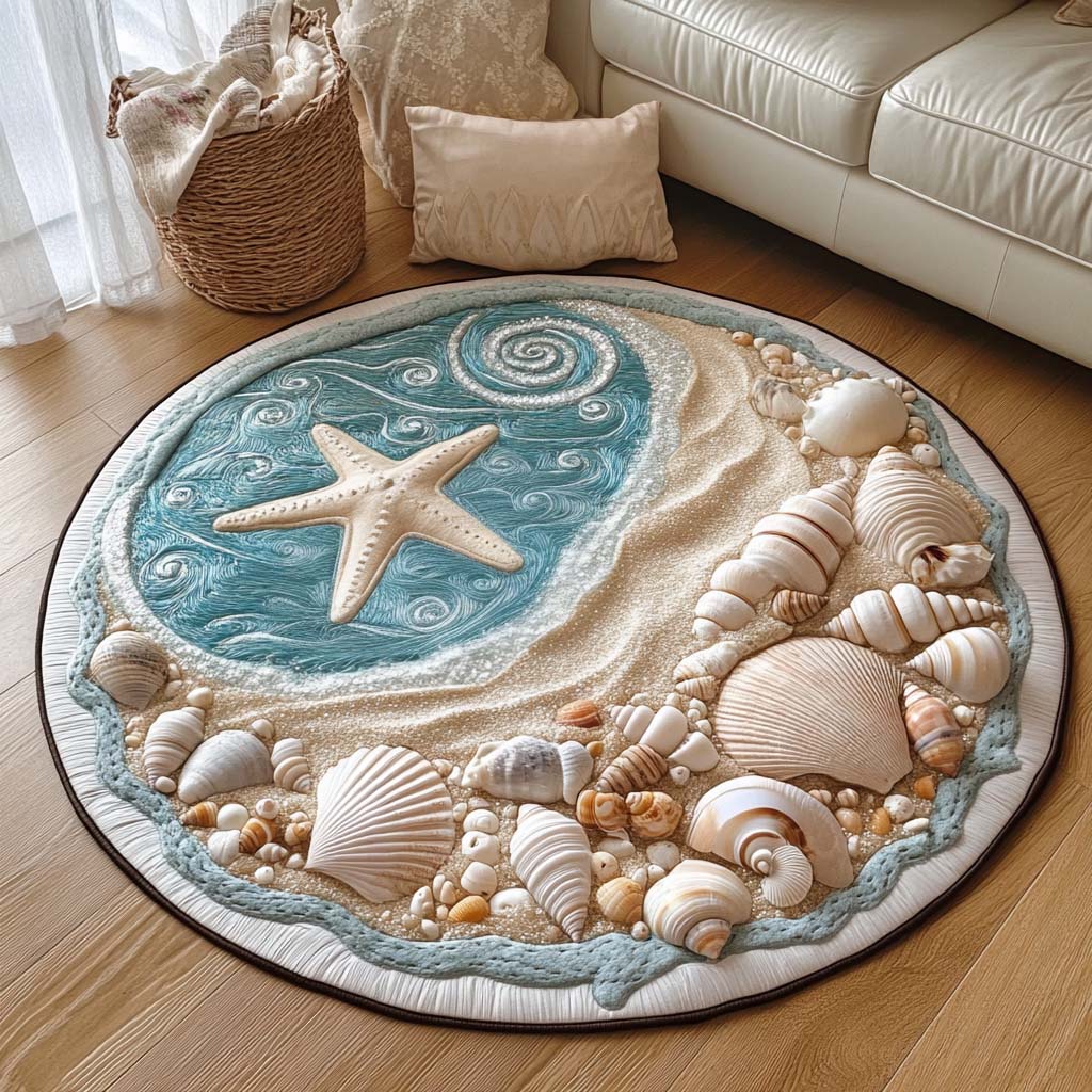 Waves and Wonders Quilted Round Mat Front Door Decor Best Gift For Beach Lover