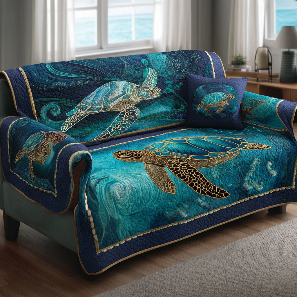 Waves of Calm Quilted Sofa Cover Home Decor Sea Turtle Gift Ideas