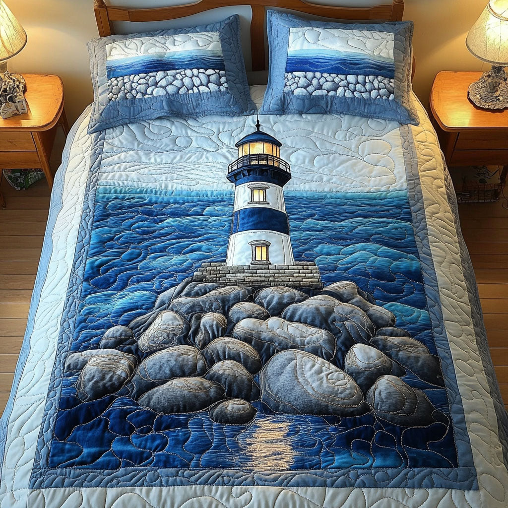 Waves of Light Quilted Bedding Set Bedroom Decor Ideas Lighthouse Gifts Items