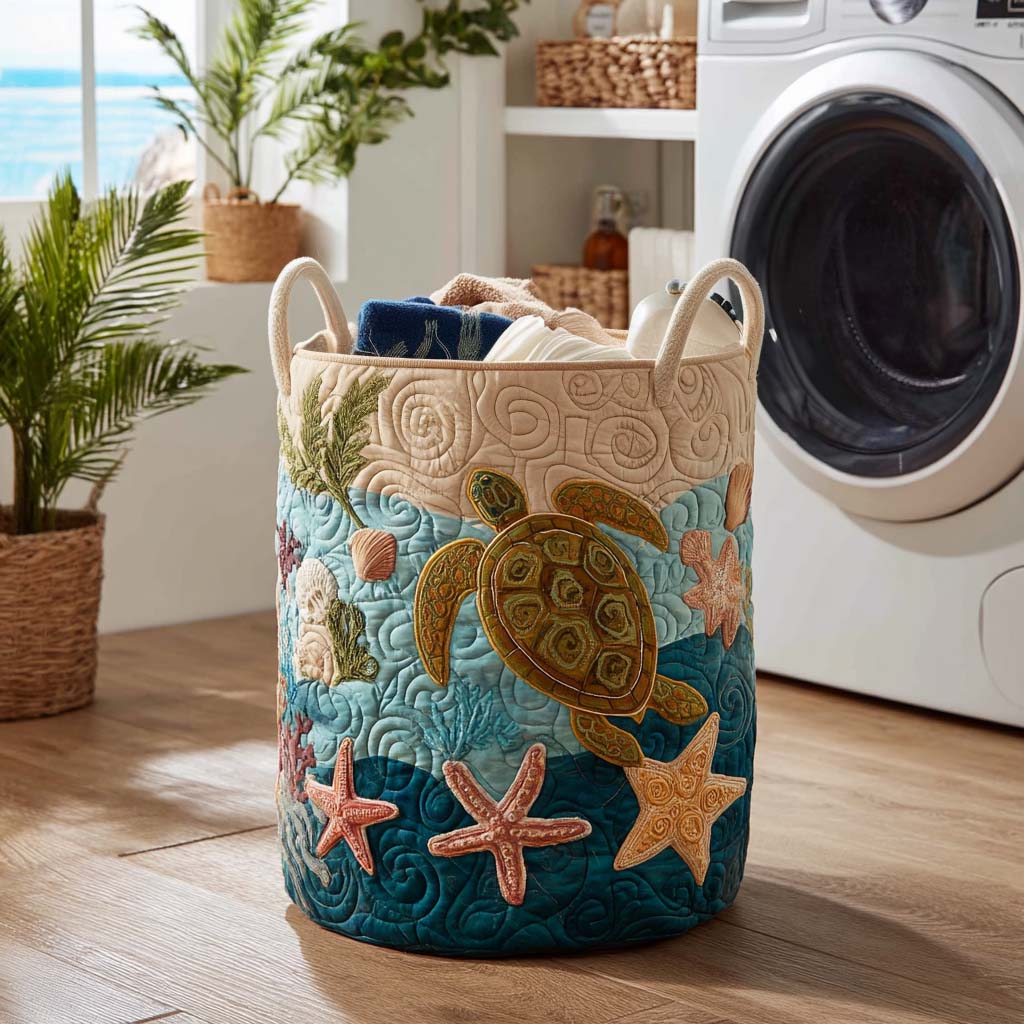 Waves Turtles Quilted Laundry Basket Graduation Merch Gift