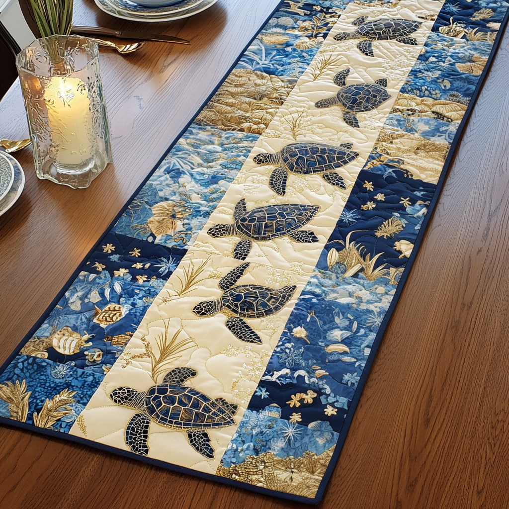Waves Wander Quilted Table Runner Dining Table Ideas Sea Turtle Christmas Gifts