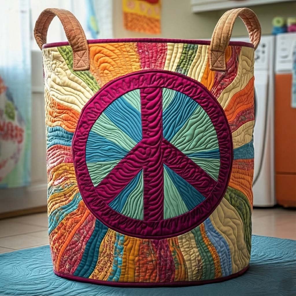 Wavy Radiance Quilted Laundry Basket Hippie Design Cozy Home Decor Gifts For Best Friends