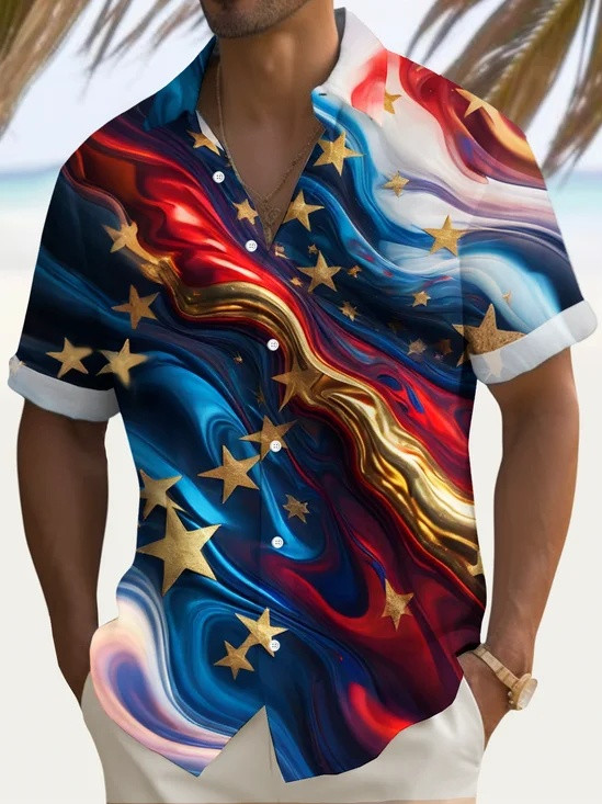 Wavy Stars Stripes American Flag Button Shirt 250 Years Of America Clothing Gift For Him