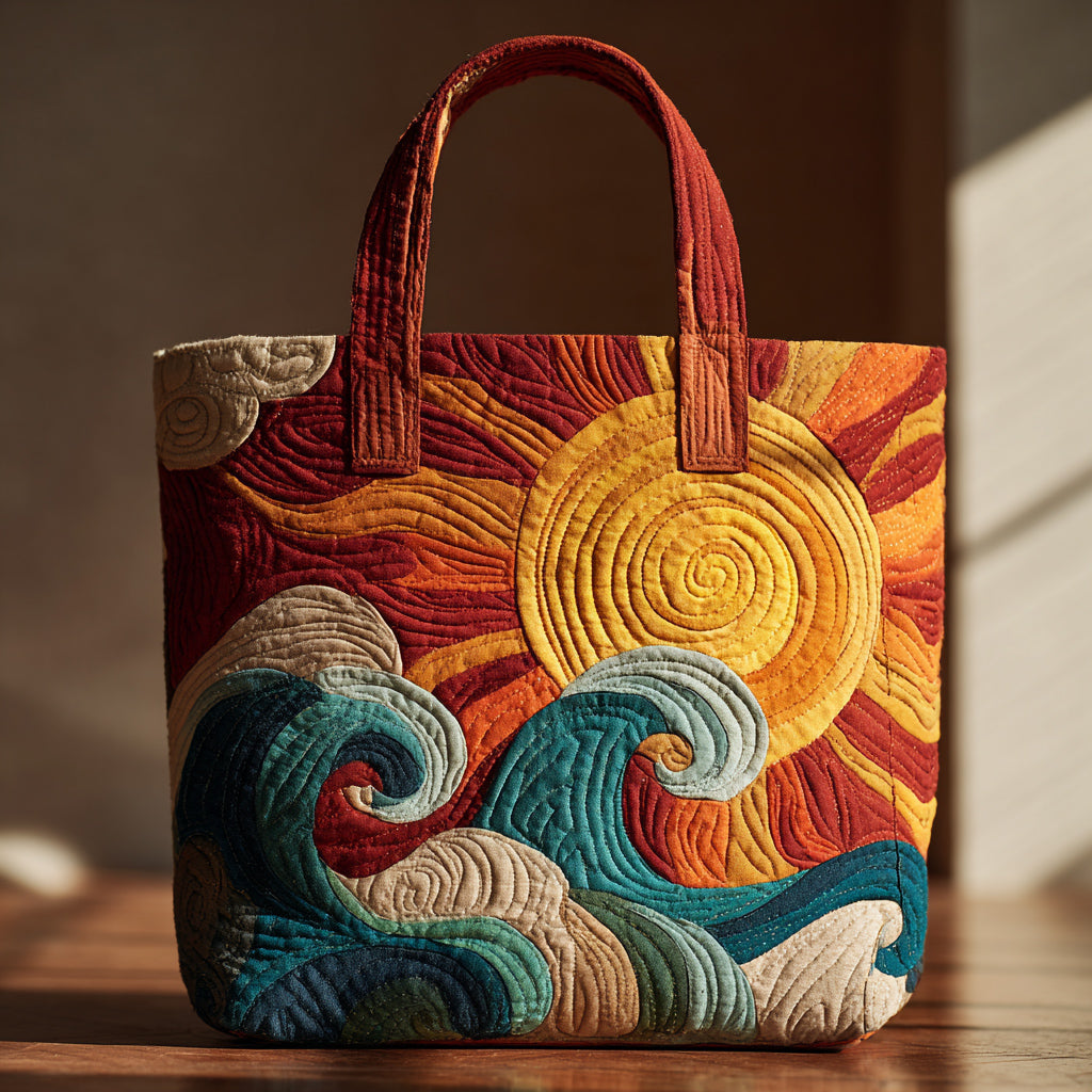 Wavy Sun Quilted Tote Bag Cool Family Gifts For Christmas