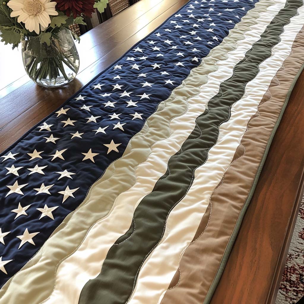 Wavy Valor Quilted Table Runner Kitchen Table Decor Patriotic Themed Gifts