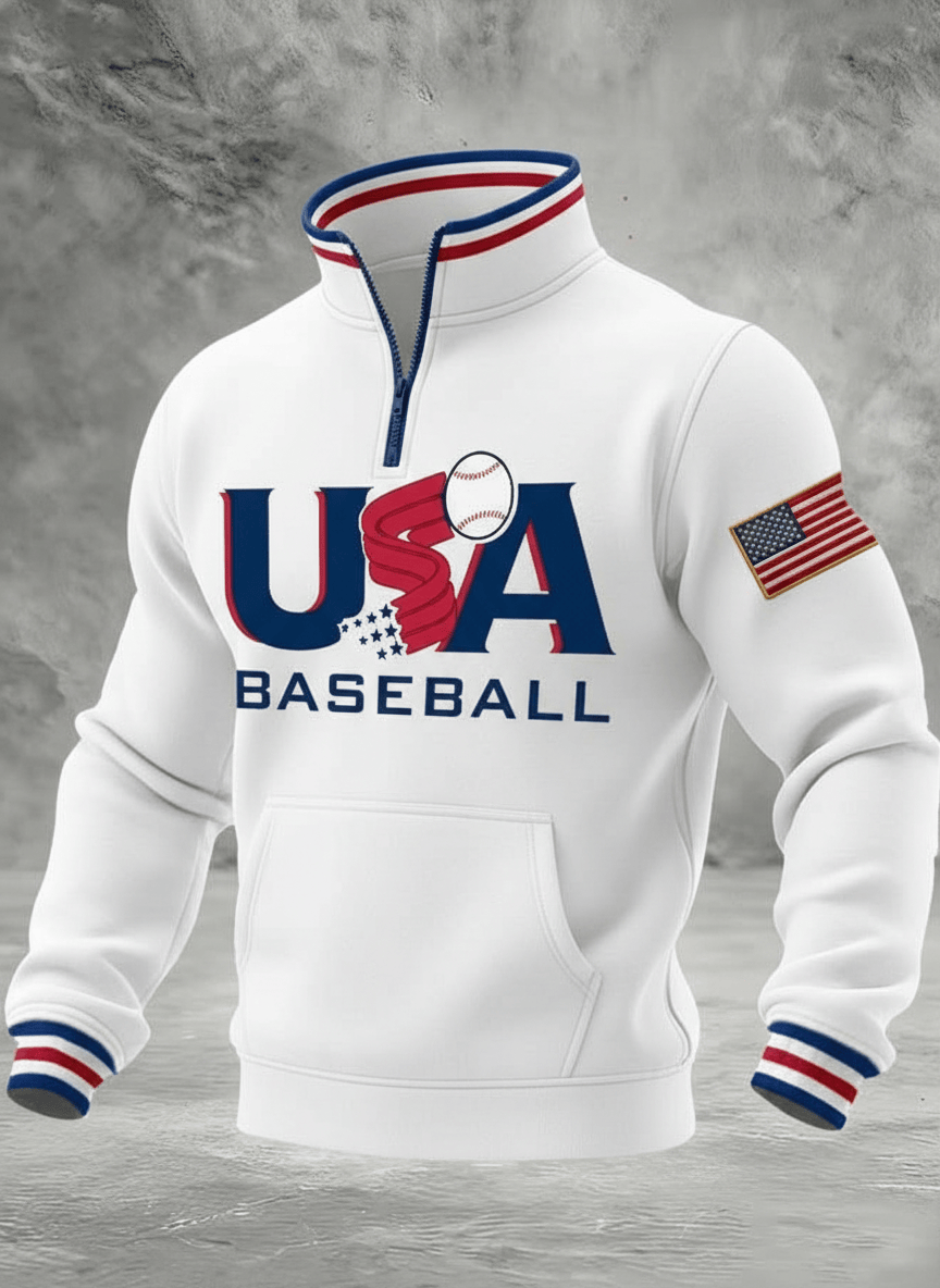 WBC 2026 USA Baseball Collar Zippered Hoodie Fan Gear American Flag Pullover Gift For Baseball Fans