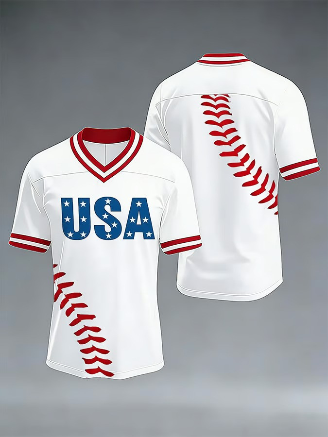 WBC 2026 USA V-Neck Shirt Stars Stripe Fan Gear Patriotic Baseball Shirt Best Gift For Baseball Fans