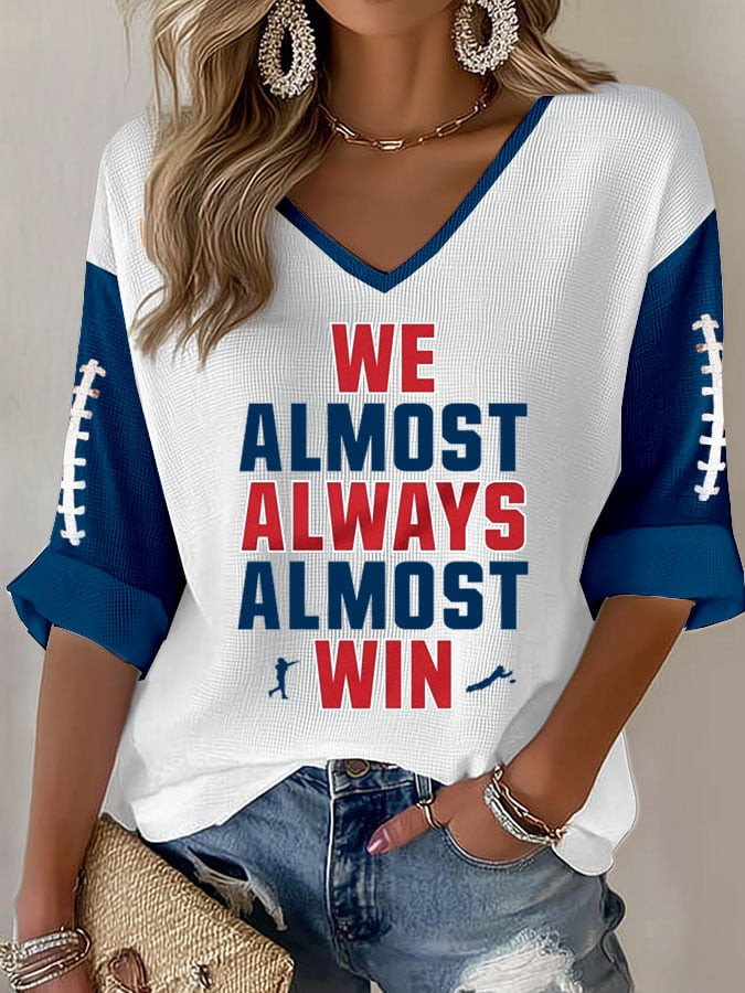 We Always Win Football Themed V-Neck Long Sleeve Shirt Game Day Hooded Sweatshirt Gifts For Women