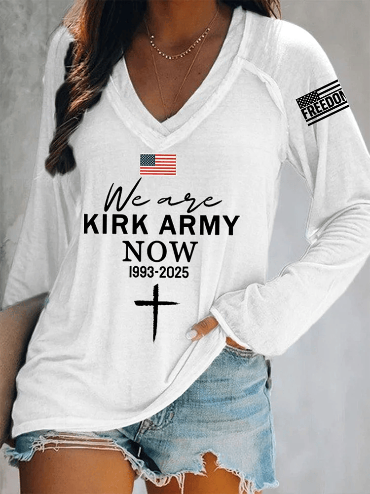 We Are All Kirk Army Now V-Neck Long-Sleeve Shirt R.I.P Charlie Kirk Turning Point USA Merch