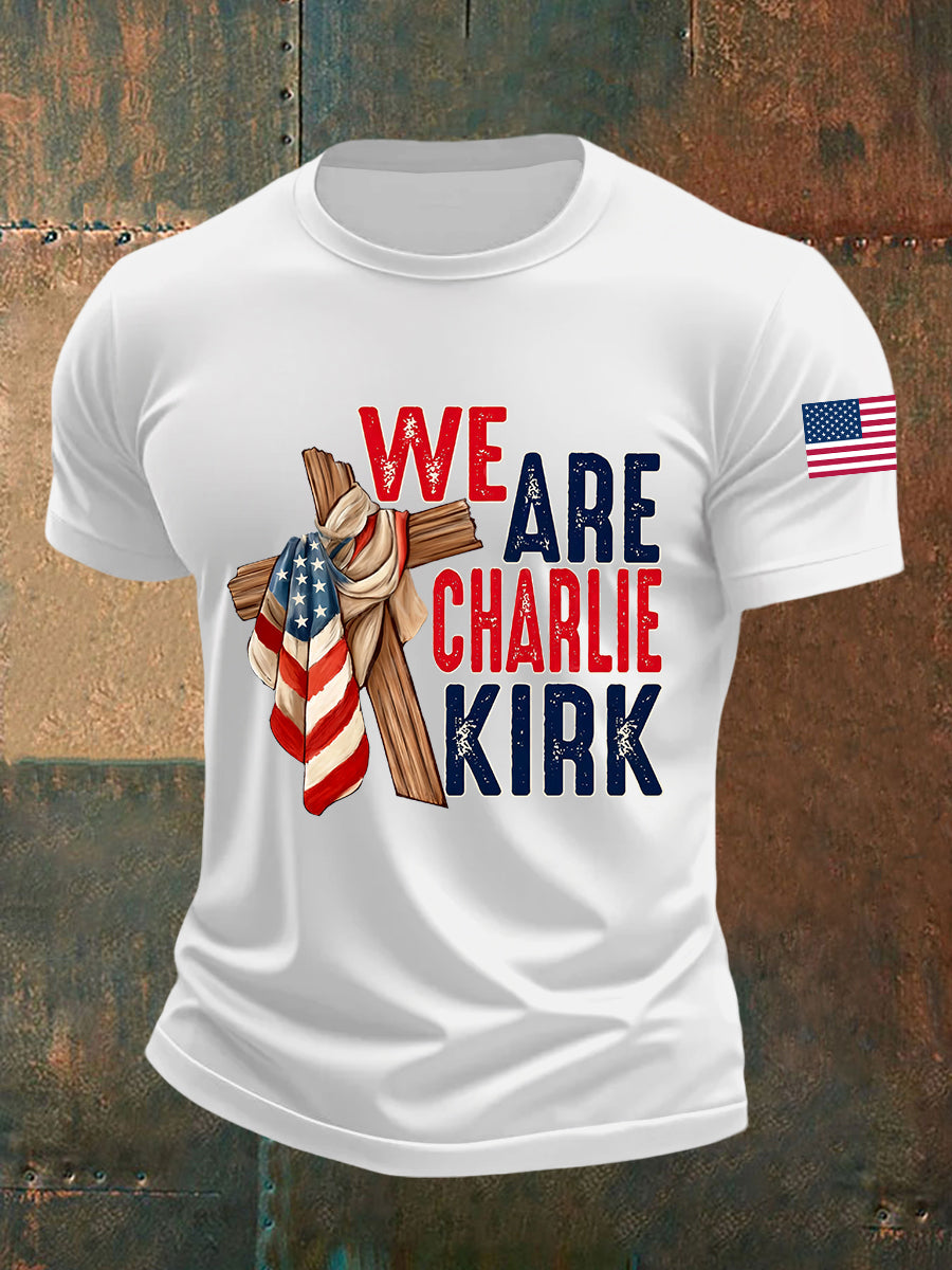 We Are Charlie Kirk Flag Cross Short Sleeved T Shirt White This Is The Turning Point Clothing