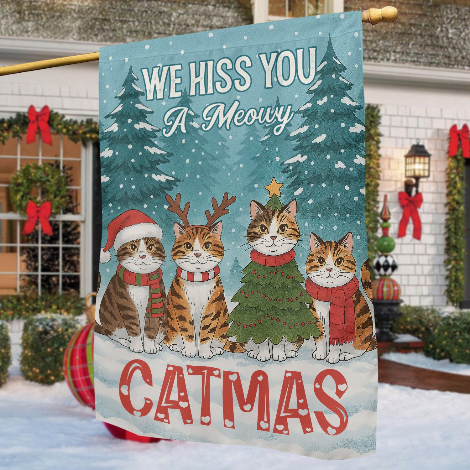 We Hiss You A Meowy Garden Flag Cat Mass Happy Holiday Christmas Gift For Cat Lovers