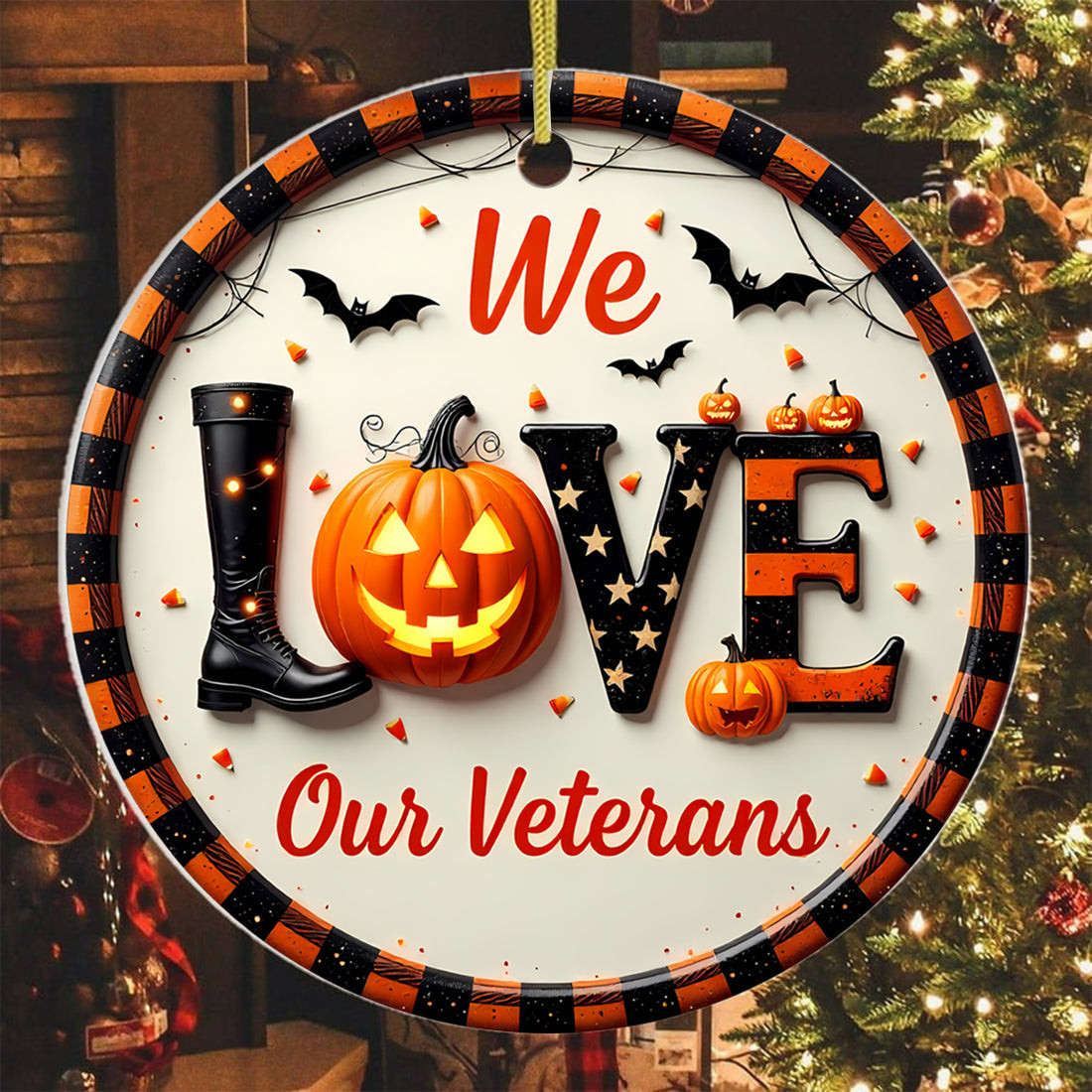 We Love Our Veterans Halloween Ornament Haunted Pumpkin Design Halloween Decor Gift Ideas