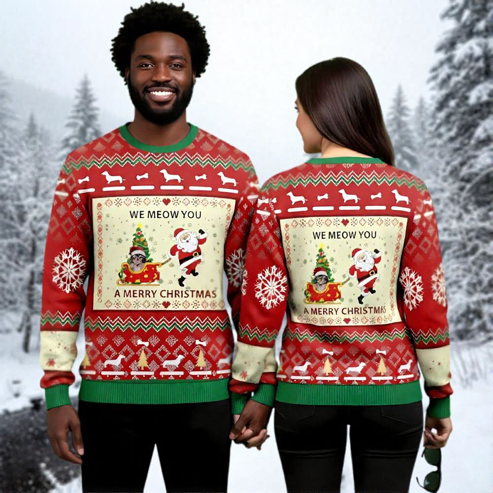 We Meow You Merry Christmas Ugly Sweater Holiday Wear Funny Secret Santa Gifts