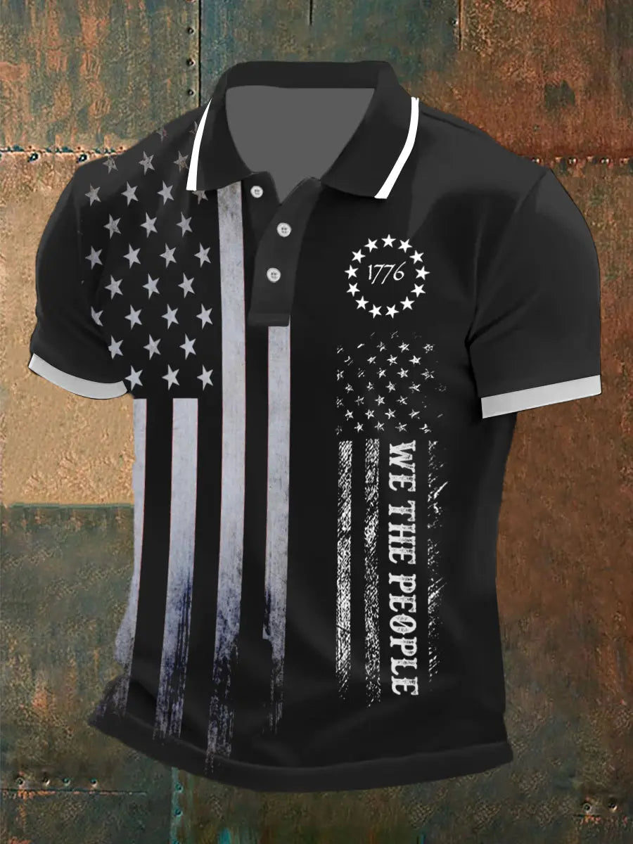 We The People 1776 Polo Shirt Patriotic Gift for USA Flag Supporters Mens Short Sleeve