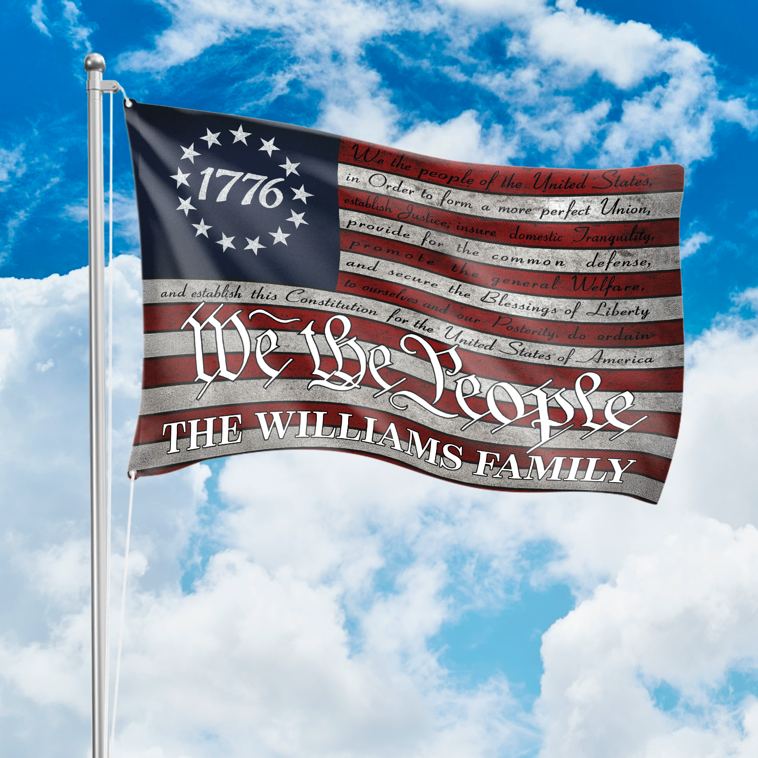We The People - 250 Years America Anniversary Custom Family Name House Flag America 250 Merchandise Patriotic Themed Gifts