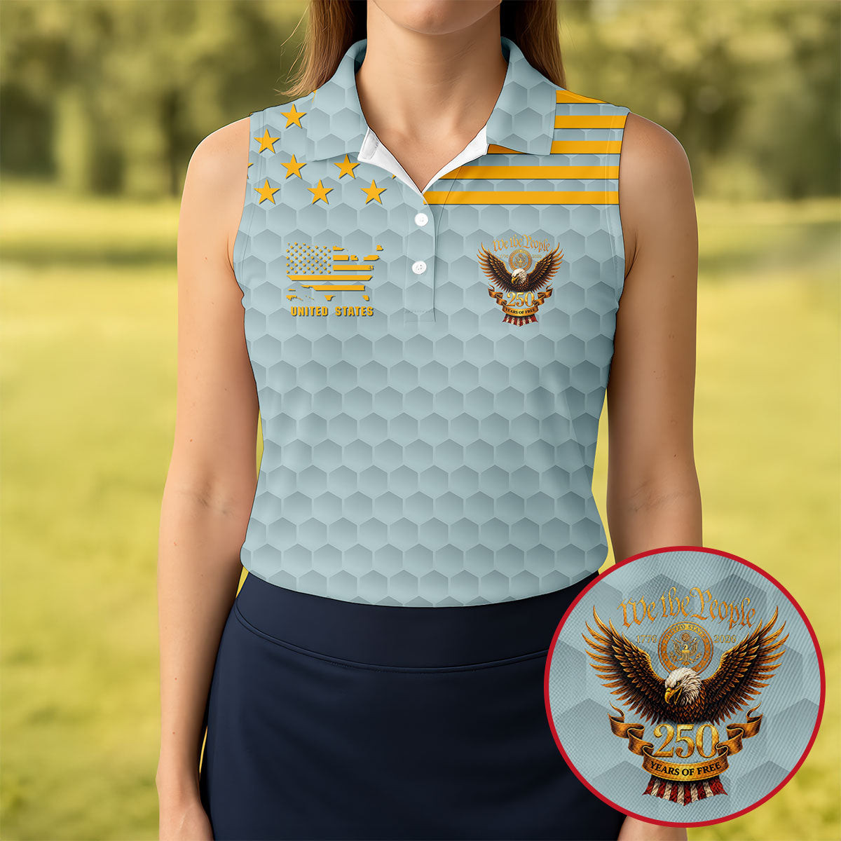We The People 250 Years Of Free Sleeveless Polo Shirt Golf Outfit Women Ladies Golf Gifts