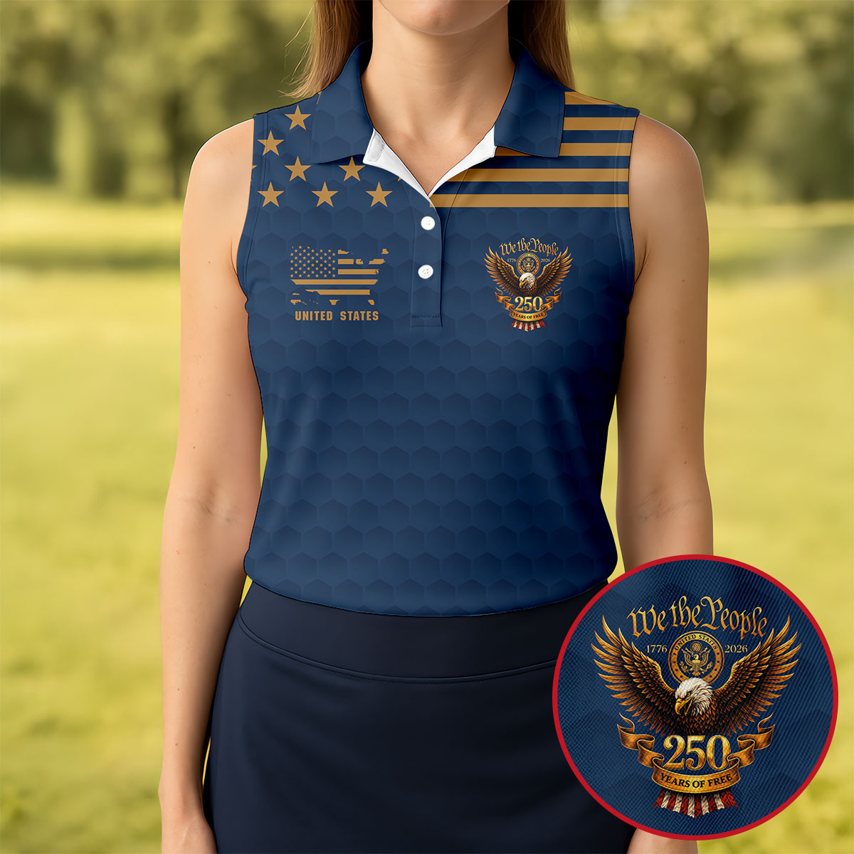 We The People 250 Years Of Free Sleeveless Polo Shirt Patriotic Shirt Gifts For Golfers